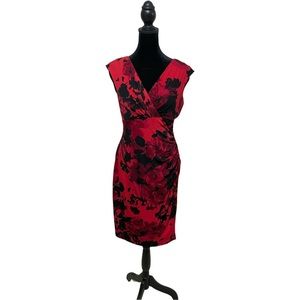 Connected Apparel Red and Black Floral Dress